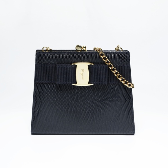 SALVATORE FERRAGAMO Handbags - Salvatore Ferragamo Vara Mini Chain Shoulder Bag in Navy